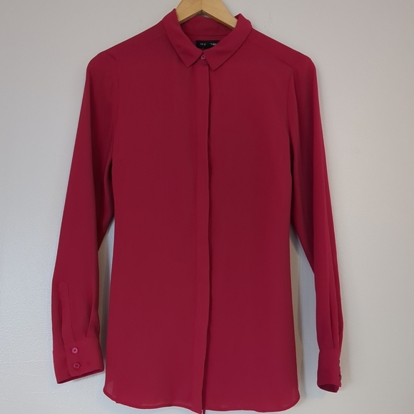 Le Chateau Blouse Women's Medium Pink Red Button Down Sheer Barbiecore Feminine - Picture 1 of 8